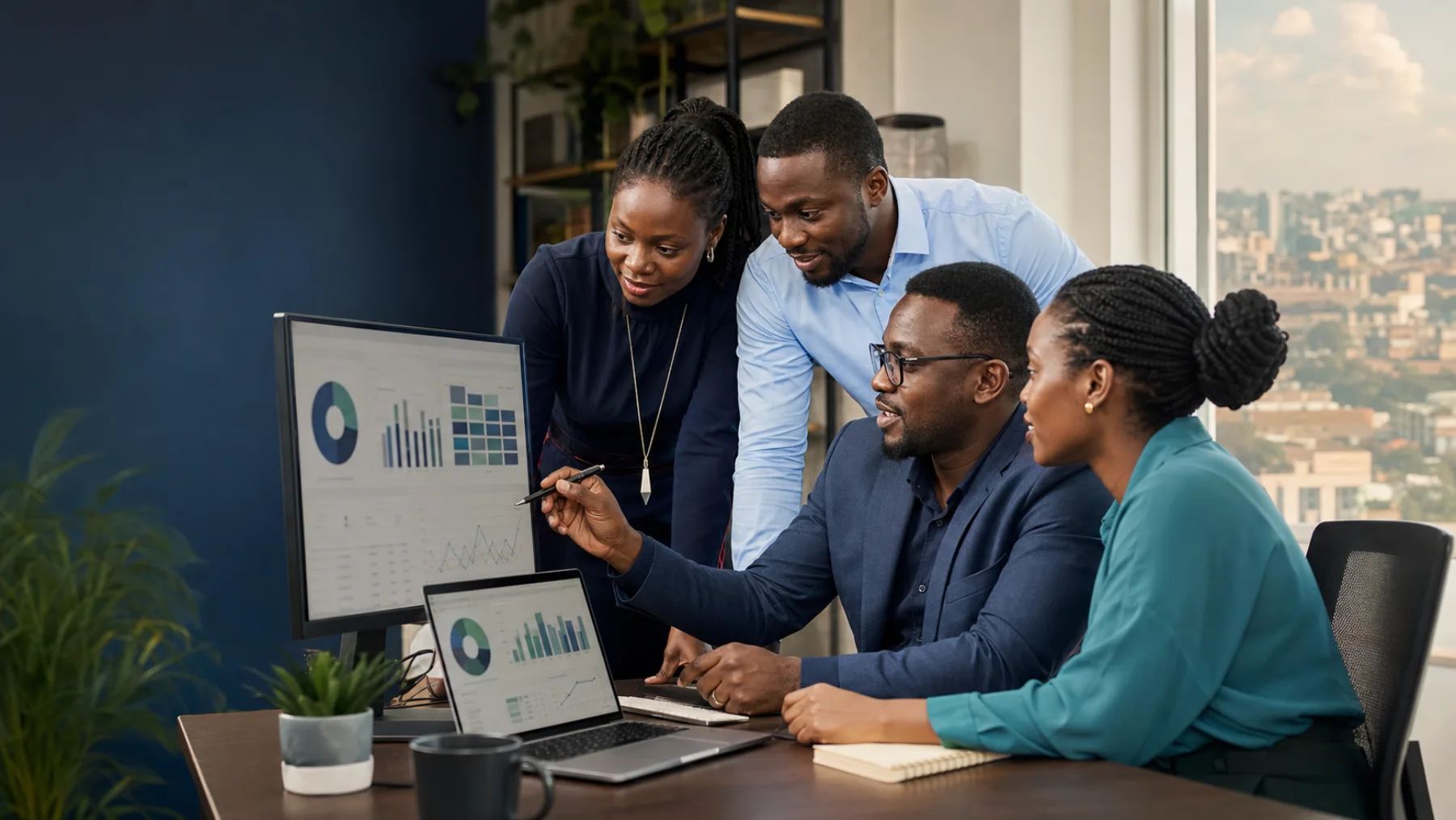 Ugandan business team reviewing operations in SkyVerge ERP
